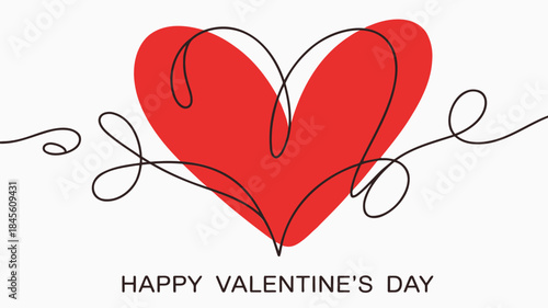 A vibrant red heart with elegant black lines on a white background conveying love and valentine's day celebration
