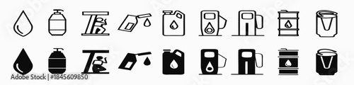 Fuel icon set. Gas station and engine oil symbol. Vector illustration.