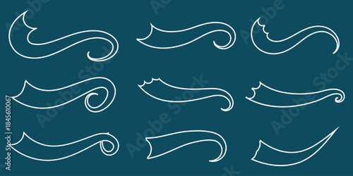 Swoosh line vector, underline swish, stroke swash swirl, curly hand drawn text calligraphic brush tail, black fireworks icon set. illustration in eps 10.
