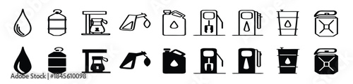 Fuel icon set. Gas station and engine oil symbol. Vector illustration.
