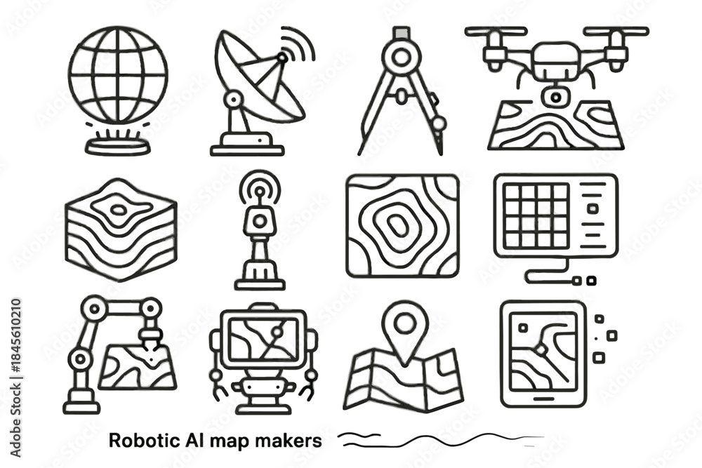 Fototapeta premium Icon arm map vector dish data smart elevation robotic navigation console