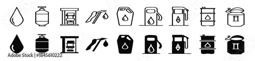 Fuel icon set. Gas station and engine oil symbol. Vector illustration.
