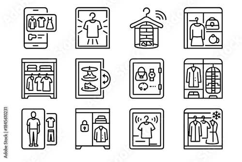 Scanner icon rotating wardrobe unit vector shoe hanger shelves smart