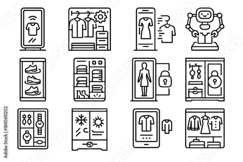 Closet icons holographic smart folding selector clothing robot wardrobe icon vector secure