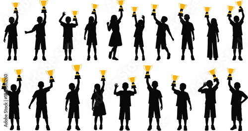 Realistic Collection of Three Soccer Football Trophies Vector Illustration, Gold and Silver Cups Holding a Ball for Sports Tournament, Championship, and Competition Awards.