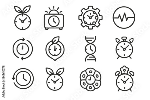 Clock timepiece eco bio counter indicator molecular rhythm timer icon vector dial