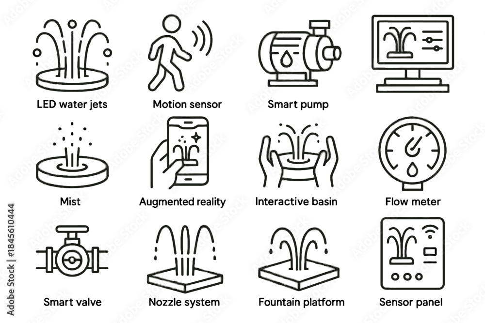 Fototapeta premium Water reality panel pump nozzle mist fountain vector icon smart