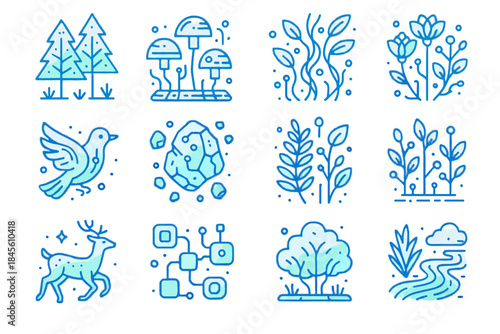 Neon wildlife forest digital augmented plants data smart trees icon vector rocks