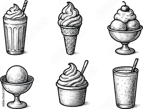 Vintage Hand Drawn Ice Cream Dessert Collection Illustration