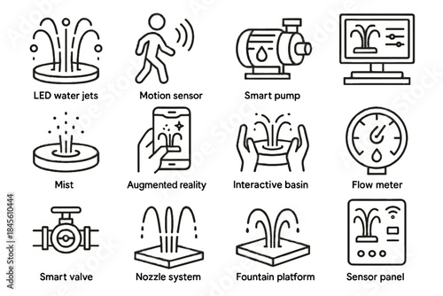 Water reality panel pump nozzle mist fountain vector icon smart