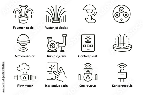 Flow icon water nozzle interactive meter fountain basin pump led vector smart