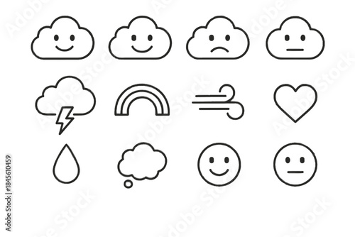 Emoji thought vector happy wind rainbow cloud bubble emotive icon lightning emotion