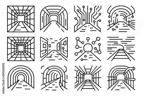 Wires augmented arcs icons sensor data lights holographic cyber tunnel icon vector