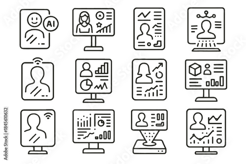 Display virtual icons mirror digital icon screen interactive vector analytics panel