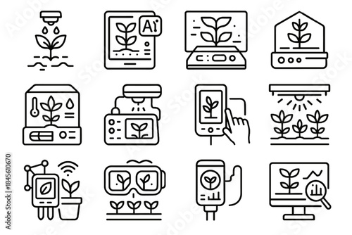 Reality futuristic vector smart greenhouse panel irrigation system icons analyzer interactive growth