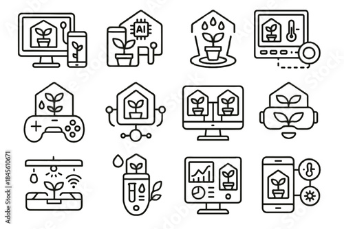 Icons greenhouse climate system vector device plant interactive display virtual icon analytics