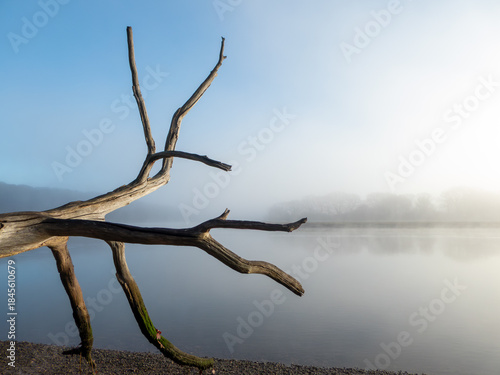 view of The River Hamble Hampshire England home to HMS Cricket the Royal Marine landing craft crew training base during World War II on a misty winter day