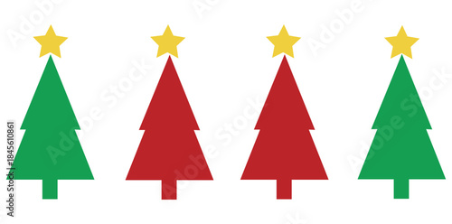 Festive Trees A collection of simple yet cheerful Christmas trees, each topped with a bright golden star. Capturing the simplicity and joy of the holiday season.