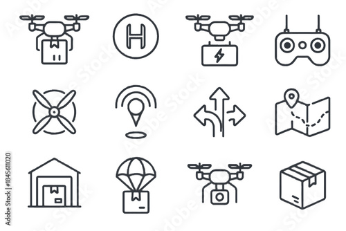 Controller gps camera vector delivery propellers icon signal drone package parcel