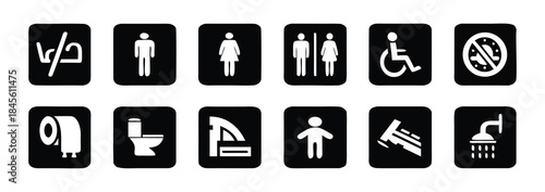 Toilet icon set. WC and Public bathroom symbol. Washroom sign. Vector illustration.