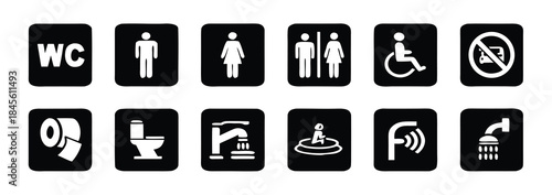 Toilet icon set. WC and Public bathroom symbol. Washroom sign. Vector illustration.