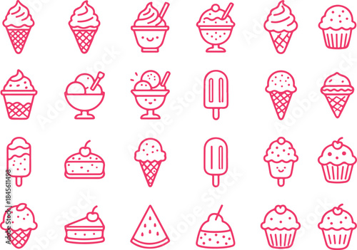 Ice Cream Doodle Icon Set Vector Line Art for Menu Design Stickers and Posters Editable Template