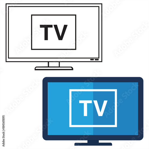 Television screen This graphic presents a modern television screen in two distinct styles – a clean.