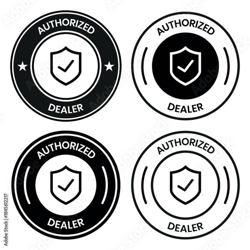 Authorized dealer label icon design. Trusted supplier label with check. Validated distributor stamp design. Trusted partnership badge. Distributor authorization label. Vector illustration