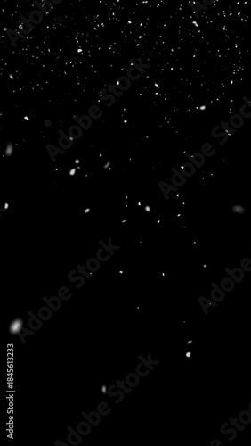 Vertical falling snow overlay on black 3D render