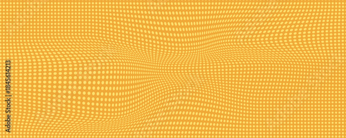 Yellow orange halftone pattern. Retro comic gradient background. Square pixilated dot cartoon texture. Pop art faded gradient pattern