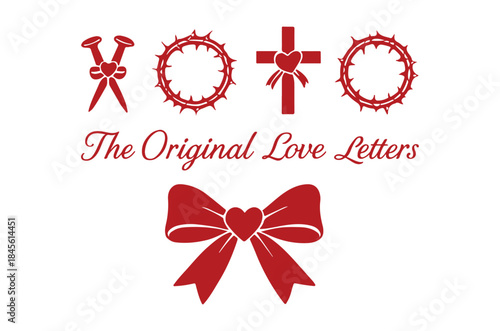 A symbolic representation of love sacrifice and devotion featuring religious imagery and romantic elements in red