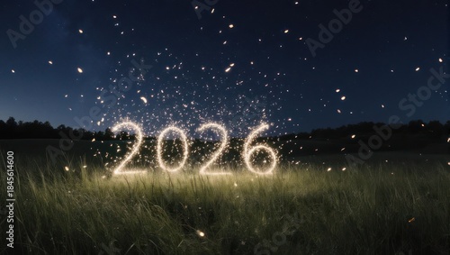 Sparkling 2026 New Year Celebration in a Night Field.