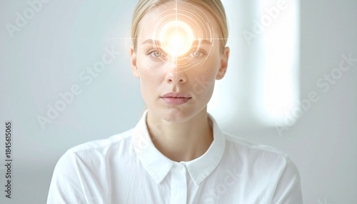 Focused Calm Woman with Glowing Mind, Mental Clarity and Mindfulness Concept