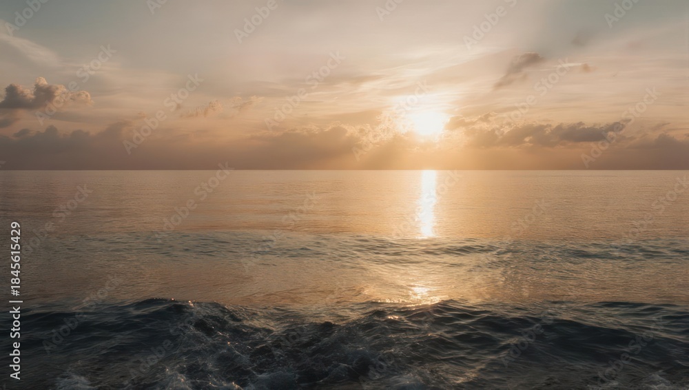 Fototapeta premium Golden Hour Serenity - Ocean Waves Reflecting Sunsets Warmth.