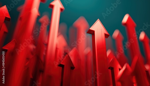 Red Arrow Of Success: A Business Abstract With Multiple Arrows Pointing Upwards For Trading And Prosperity In Business.