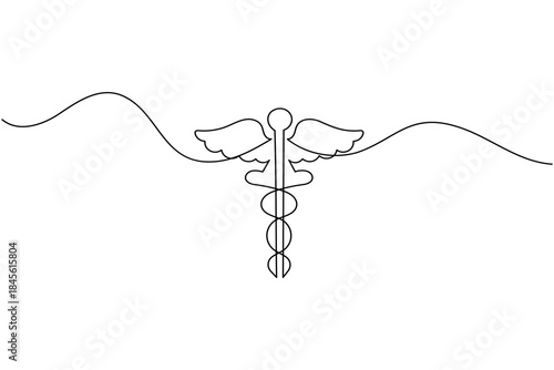 Single Line Drawing of Medical Caduceus Symbol  Healthcare and Medicine