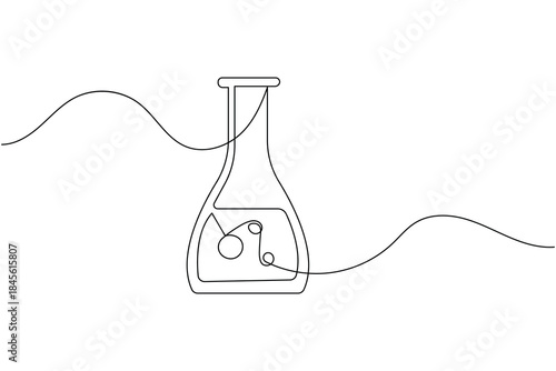Continuous Line Art Laboratory Flask with Liquid for Chemical Research