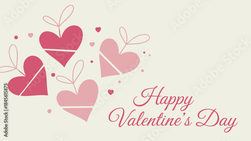 Minimalist heart cluster with ribbon on beige background for valentine's day