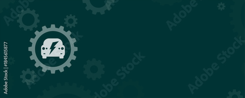 Electric Car Charging Settings Icon on Gear with Copy Space Vector