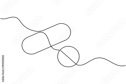 Continuous Line Drawing of Medical Pills and Capsule Pharmacy Concept