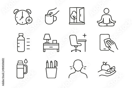 Habits fresh minute open air fruit tidy icon daily thermos vector workspace