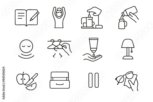 Habits micro stretch breathing daily vector thermos tidy clean hand hooks icon