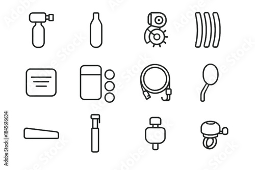 Seatpost urban mini bike kit bell vector icon essentials pump wheel guard