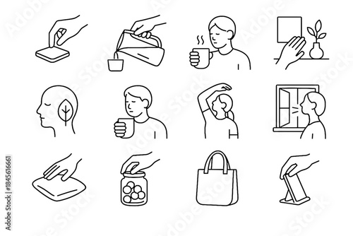 Spine vector micro daily habits icon clean moment mug pause placement mindful