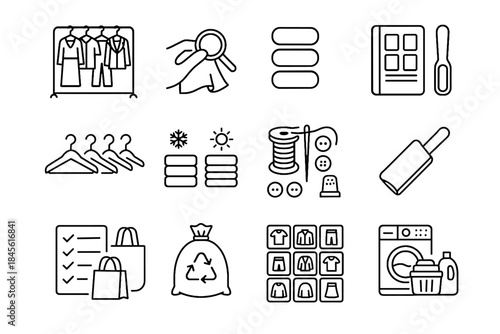 Wardrobe icons repair icon mindful kit swatches quality sort alignment vector capsule