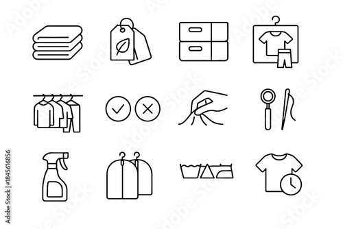 Tags wardrobe tools mindful care icons compact garment icon storage bags vector