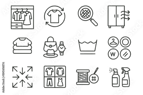 Care icon clothing icons group blueprint wardrobe grouping mindful vector temperature durability