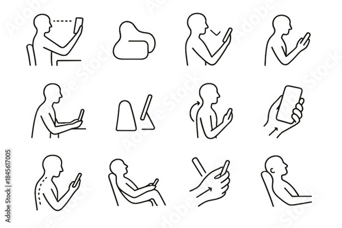 Cushion height viewing posture icon ergonomic form phone healthy vector proper relaxation