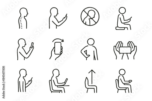 Healthy grip phone set vector posture relaxed wrist cue arrow icon spine