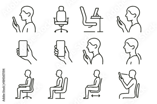 Vector phone angle forearm healthy body chair supported symbol upright posture correction